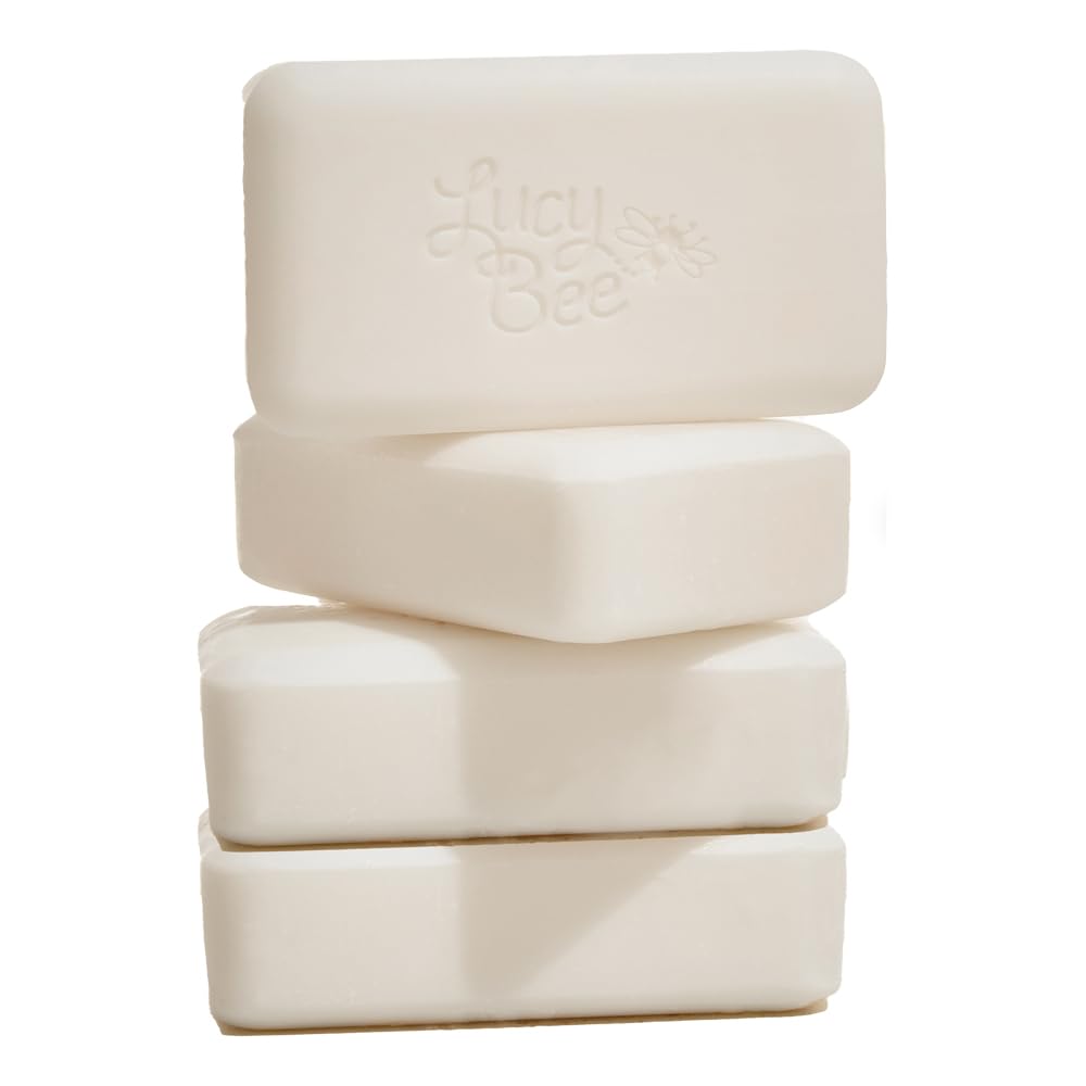 Lucy Bee Certified Organic & All Natural Soap Bar 4 Pack | Moisturising & Rejuvinating | Dermatologist Approved for Sensitive Skin | Unscented & 100% Palm Oil Free, 150g x 4