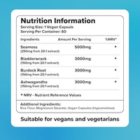 iperk iPerk Sea Moss Complex: Bladderwrack, Burdock & Ashwagandha - 14,000mg High Potency Formula - 60 Vegan Capsules - UK Manufactured