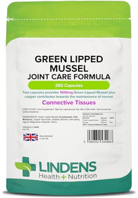 Lindens - Green Lipped Mussel 360 Capsules - with Copper, 1000mg Daily Intake, UK Made - Connective Tissues, Joint Care Formula - Rapid Release - Letterbox Friendly