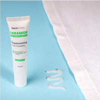 Face Facts Ceramide Eye Cream; Hydrates delicate skin; Strengthens skin barrier, reduces puffiness and dark circles; 5 Ceramides, Hyaluronic Acid, soothing Oats, Glycerin and Vitamin E; 15ml