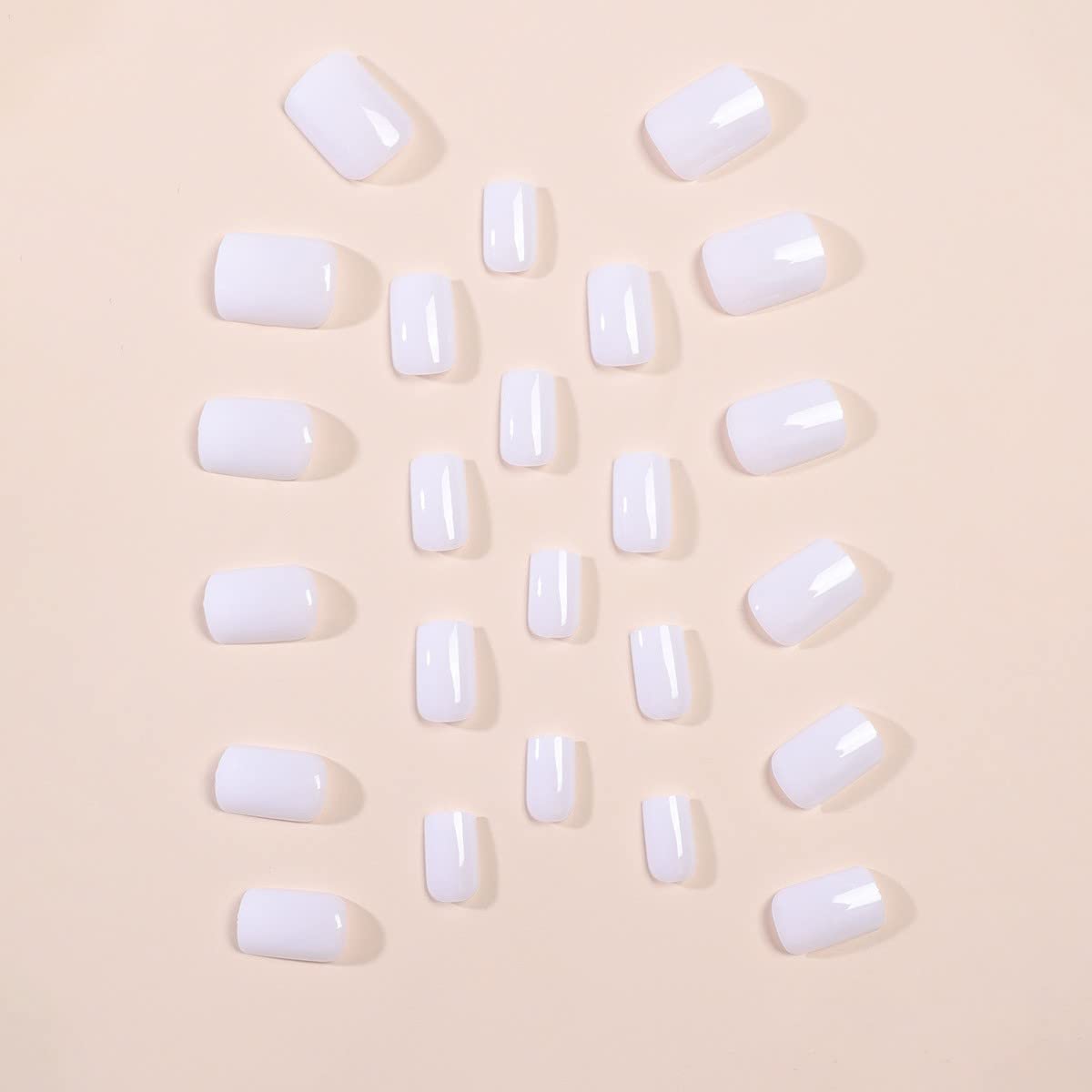JUSTOTRY 24 Pcs White Solid False Nails Short Pattern,Milky Square Press on Nails,Glossy Fake Nails Medium for Nail Art,Pretty Squoval French Stick on Nail for Women and Teens Gifts