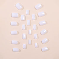 JUSTOTRY 24 Pcs White Solid False Nails Short Pattern,Milky Square Press on Nails,Glossy Fake Nails Medium for Nail Art,Pretty Squoval French Stick on Nail for Women and Teens Gifts