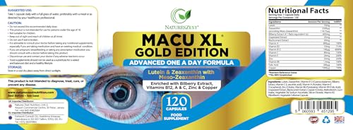 Natures Zest Macu XL Gold Edition - Eye Health Supplement with Lutein, Zeaxanthin and Meso-zeaxanthin, and Essential Vitamins & Minerals, 120 Capsules, 4 Month Supply - Supplement for Vision Health