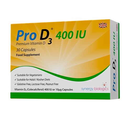 PRO D3 Pro D3 400 IU Capsules | Premium Vitamin D3 | 30 Capsules | Gelatine Free, Lactose Free, Dairy Free, Nut Free | Suitable for Vegetarians, Halal & Kosher Diets | Made in The UK
