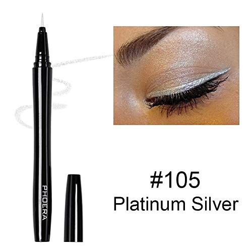 Phoera AQUAPURITY PHOERA® WATERPROOF LIQUID EYELINER PEN BROWN BLACK AND 4 MORE COLOURS SMUDGE PROOF EYE LINER LONG LASTING MAKEUP COSMETICS UK (105 PLATINUM)