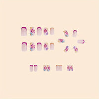 Generic 24PCS Acrylic Press on Nails, Square Full Cover, Colourful Flower French Tips, No Glue Needed, for Women and Girls
