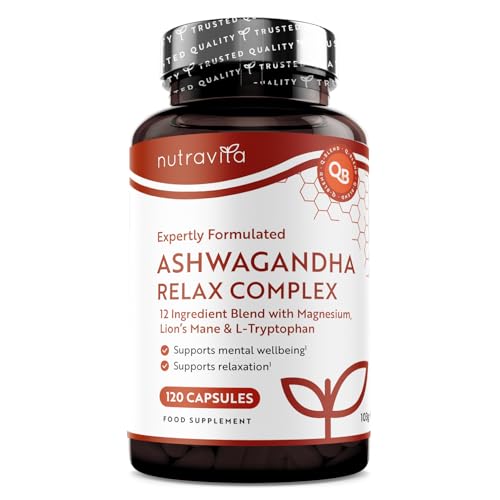 Ashwagandha Relax Complex - Enhanced with Magnesium, Lion's Mane & L-Tryptophan - 120 Capsules - Nutravita