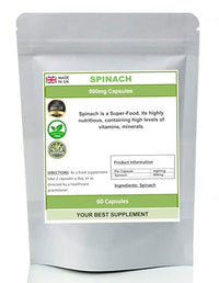 Your Best Supplement Spinach 800mg Capsules 100% Pure High Strength Super-Food(NoFiller No Additive) (60)