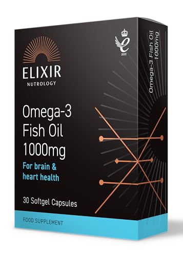 ELIXIR NUTROLOGY Omega-3 Fish Oil 1000mg 30 Softgel Capsules – Supports Heart & Brain Health, Rich in EPA & DHA, with Vitamin E for Cellular Health Protection.