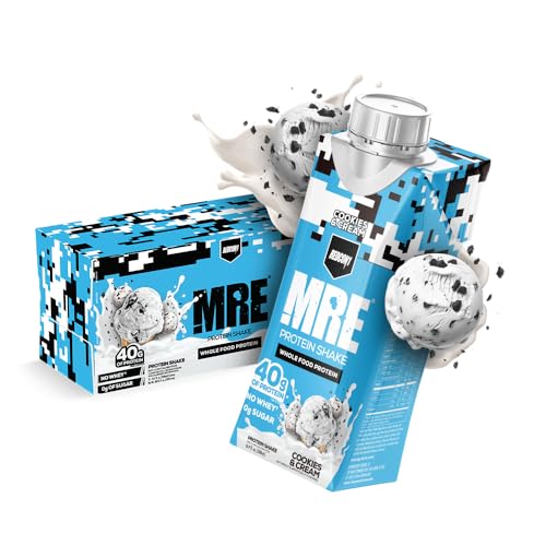 REDCON1 MRE Ready to Drink Protein Shakes, Cookies & Cream - Lactose + Whey Free RTD Protein Made with Real Whole Food Protein Blends - Keto-Friendly and Easy to Digest Nutritional Shake (12 Pack)