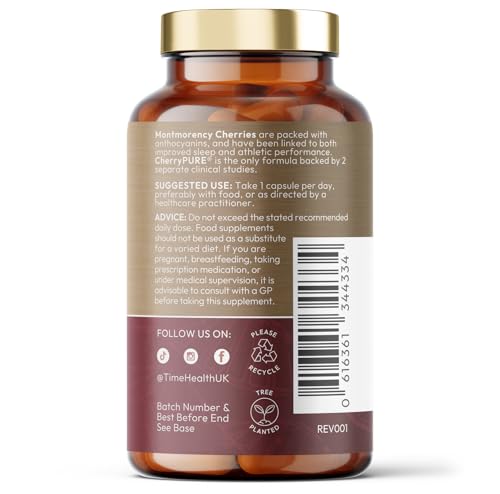 Time Health Montmorency Cherry - Maximum Strength 50:1 Extract 2% Proanthocyanidins - 17500mg Wholefood Equivalent per Capsule - CherryPURE® - Vegan - UK Made - GMP Standards - Zero Additives