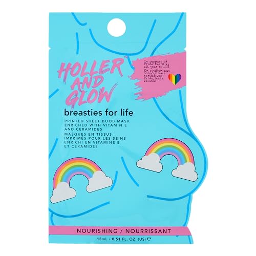 Holler & Glow Holler And Glow Breasties For Life Boob Masks. Rainbow Printed Sheet Masks, Infused with Vitamin E & Ceramides, Hydrating, Nourishing & Smoothing, Body Positive, Vegan, Cruelty Free, 15 ML