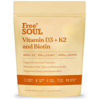 Vitamin D3 + K2 and Biotin, 3 in 1 Complex | High Strength D3 4000IU, K2 MK-7 & Biotin 6000mcg | Immunity, Heart, Hair, Skin, Nails, Support | UK Made | Lab-Tested | 90 Capsules | Free Soul