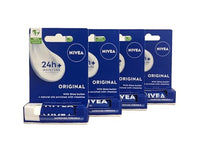 NIVEA Lip Balm Original Care Pack of 4 (4 x 4.8g) Protective Lip Moisturiser with Shea Butter and Natural Oils, Caring Lip Balm for 24h Moisture Care, Lip Care with Melt-In Formula