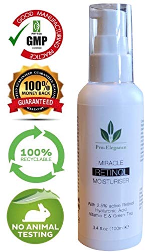 Pro-Elegance Skincare Retinol Moisturiser cream 2.5% 100ML For Day & Night with Hyaluronic Acid Vitamin E & Aloe Vera Anti Aging Face & Neck Eye Bags Dark Circles & Crows Feet