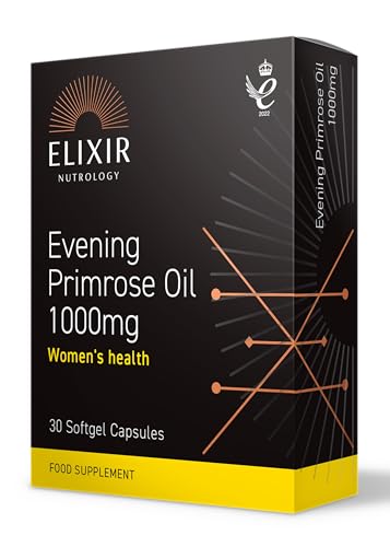 ELIXIR NUTROLOGY Evening Primrose Oil 1000mg 30 Capsules - Supports Women’s Health, Rich in Gamma-Linolenic Acid (GLA), with Vitamin E for Skin Health & Antioxidant Protection.