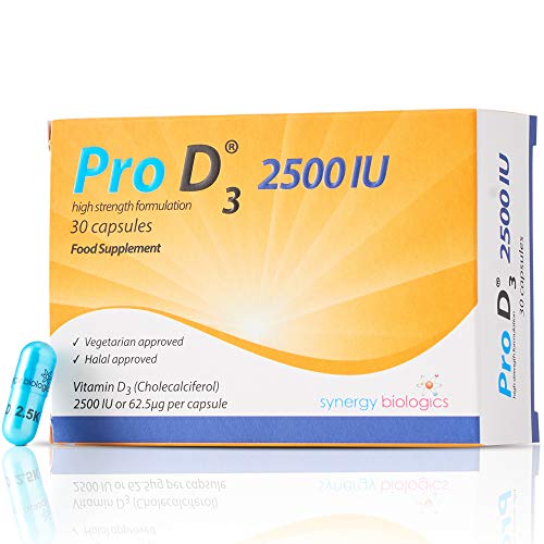 PRO D3 Pro D3 2500 IU - Vitamin D3 (30 Capsules) Vegetarian | Made in The UK | Free from Alcohol, Crustaceans, Dairy, Egg, Gelatine, Gluten, Milk, Nut, Peanut, Salt, SOYA