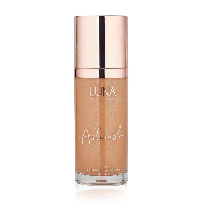 LUNA BY LISA JORDAN LUNA 3 in 1 Airbrush Primer Makeup, Highlighter and Skin Tint - Weightless and Breathable Illuminating Primer - Fine Line & Pore Minimizer - Deep tan Shade