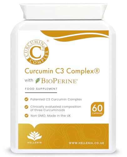 Turmeric - Curcumin C3 Complex® with BioPerine® - 60 Capsules | High Strength Curcumin Supplement | Turmeric Capsules - Suitable for Vegans - Made in The UK by Hellenia