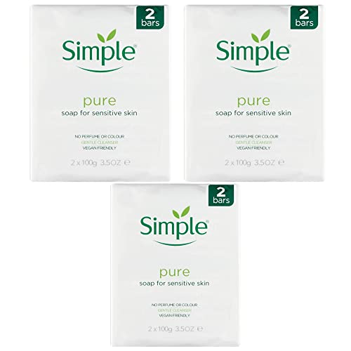 PBW INTERNATIONAL Simple Pure Soap Bars For Sensitive Skin Pack of 6 (6 x 100g) - 3 x Twin Packs