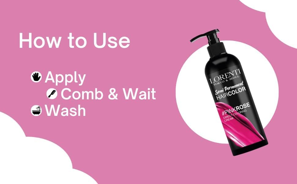 Lorenti Semi Permanent Direct Coloring Cream | Long Lasting Hair Colour Result | Rose Pink 250ml