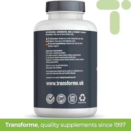 Transforme Glucosamine Chondroitin MSM Vitamin C, 365 Tablets, High Strength Complex, Up to 1 Year Supply, Easy to Swallow, UK Made