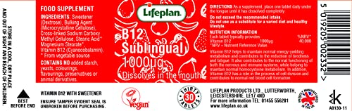 Lifeplan Vitamin B12 1000mcg. One month's Supply. Vegetarian & Vegan. Reduces Tiredness & Fatigue