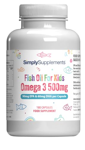 Simply Supplements High Strength & Pure Omega 3 500mg for Kids | for Ages 5-14 Years | 360 Capsules in Total | Manufactured in The UK