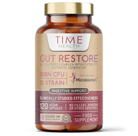 Time Health Gut Restore – 12 Strain Probiotic & Postbiotic Butyrate Generator – MicroBiomeX – Clinically Proven – Advanced Bio Cultures Formula – Vegan Probiotics – UK Made (120 Count (Pack of 1))