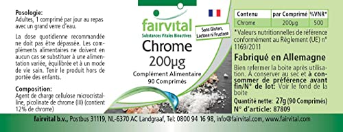 Fairvital | Chromium 200mcg from Chromium picolinate - Bulk Pack for 3 Months - HIGH Dosage - Vegan - 90 Tablets