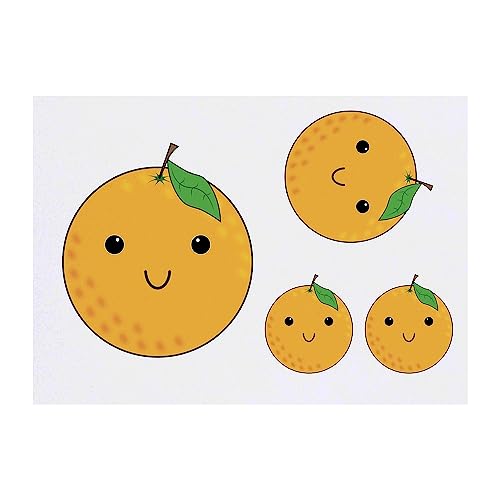 Azeeda 4 x 'Cute Orange Fruit Face' Temporary Tattoos - Water Resistant, Skin-Safe, Non-Toxic Transfers, Mixed Sizes (TO00060334)