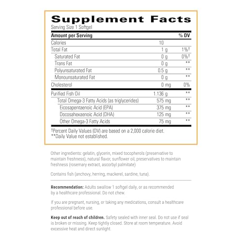 Integrative Therapeutics - Pure Omega HP Fish Oil Softgels - 575 mg Omega 3 Fatty Acids with EPA and DHA - Fish Oil -Sustainably Sourced - 120 Count
