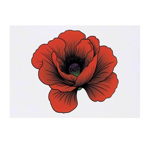 Azeeda 'Red Poppy Flower' Temporary Tattoo - Water Resistant, Skin-Safe, Non-Toxic Transfer (TO00077847)