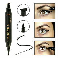Phoera PHOERA 2 in 1 Wing Cat Eye Liner + Stamp Winged Long Lasting Liquid Eye Liner Waterproof & Smudge proof Makeup Black Eyeliner Pen Winged Eyeliner Pencil - AQUAPURITY (THIN STAMP)