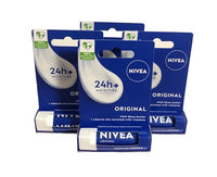 NIVEA Lip Balm Original Care Pack of 4 (4 x 4.8g) Protective Lip Moisturiser with Shea Butter and Natural Oils, Caring Lip Balm for 24h Moisture Care, Lip Care with Melt-In Formula