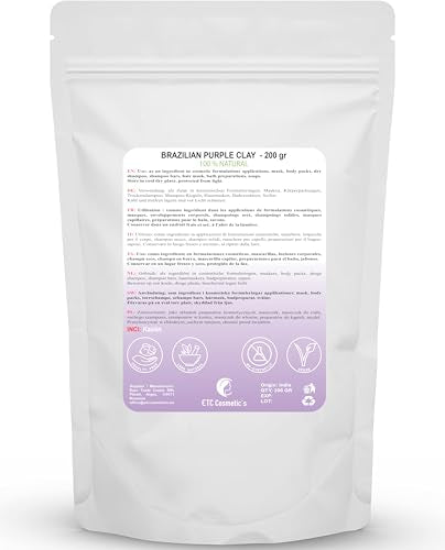ETC Cosmetic`s Brazilian Purple clay - 200 gr - DIY Face Masks, Body Mask, Hair Mask, Soft Peels and Scrubs, Soap Making, Anti-Ageing & Skin firming, Natural And Chemical Free
