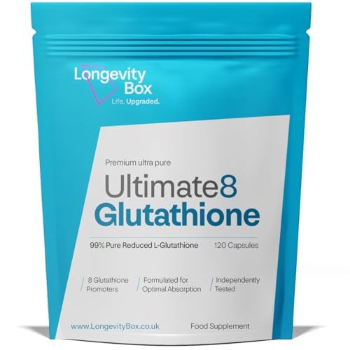 Longevity Box Ultimate 8 Glutathione Supplement - 120 Capsule of Advanced Antioxidant Formula with NAC, Vitamin C, Selenium, ALA, BioThistle, Piperine & Vitamin E | Cellular Detox, Immune Support, & Healthy Ageing