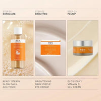 REN Clean Skincare REN Radiance Ultimate Glow Heroes Starter Kit, Ready Steady Glow Daily AHA Tonic 100ml, Dark Circle Eye Cream 5ml, Glow Daily Vitamin C Gel Cream 15ml, Gift Set
