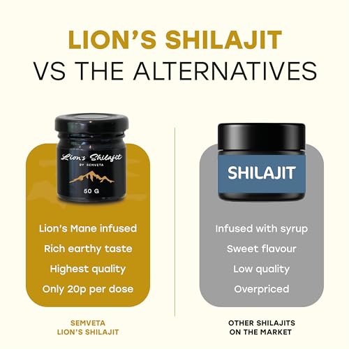 Altai Shilajit Resin - 50g - Infused with Lion's Mane Mushroom - Cold Filtered Shilajit Nutrient Resin - 6 Months Supply, Vitality & Mental Clarity - Boosting Focus with Lions Mane Shilajit