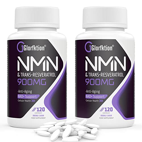 Glorfktion NAD Sublingual Lozenges with Trans-Resveratrol 900mg, 120 Fast-Acting Lozenges Enhanced with Black Pepper for Max Absorption (120 Count (Pack of 2))