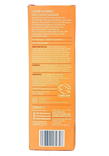 Lacura Vitamin C Hot Cloth Cleanser with Muslin Cloth 200ml | Removes Make Up | Gently Cleanses & Exfoliates | All Skin Types | For Sensitive Skin | Vegan Skincare