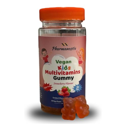 Pharmanostix Kids Multivitamins Gummies, Sugar-Free, 30 Vegan Gummies, Strawberry Flavour, Bear-Shaped, Vitamins A, C, D, B6, B12, Zinc & Selenium,