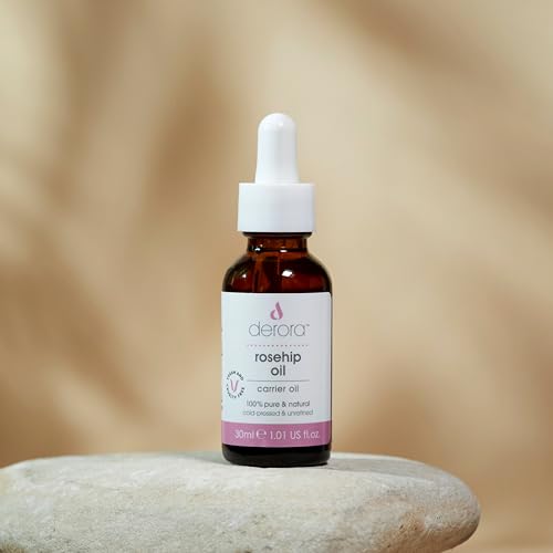 Derora Rosehip Oil | Nourishes Skin, Hair & Nails | 100% Pure & Natural | Cold Pressed & Unrefined | Antioxidant & Vitamin A, C & E Rich | All Skin Types | Vegan & Cruelty Free (30ml)