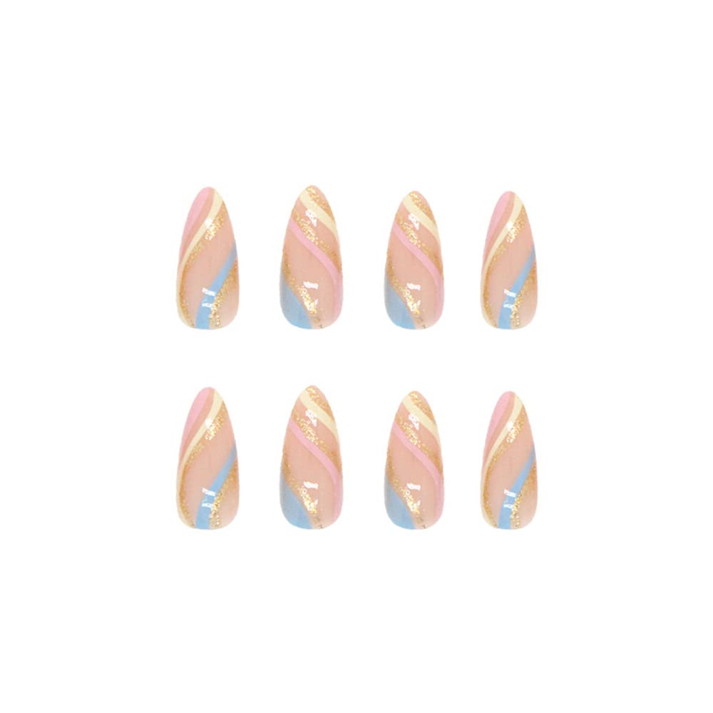 Albiuev 24PCS Short False Nails with Glue Stickers,Almond Full Cover Acrylic and Press on Nails no Glue, Green Flower French Fake Nails Stick for Women and Girls Nail Art.