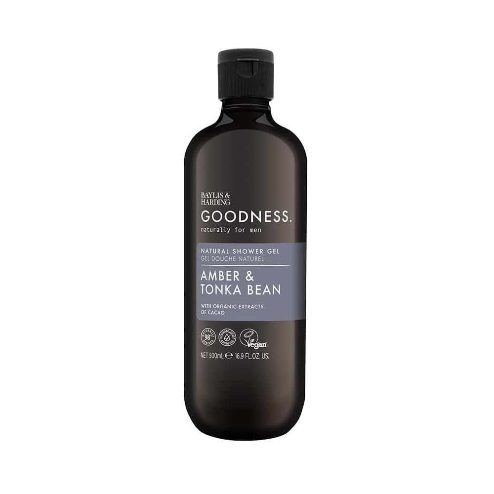 Baylis & Harding Men's Natural Shower Gel 500 ml Goodness Amber & Tonka Bean - Vegan