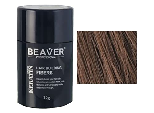 Beaver Hair Building Fibers – Instantly Conceal Thinning Hair & Bald Spots – Natural Keratin Hair Thickening Powder for Men & Women (12g - Medium Brown)