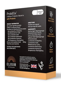 ELIXIR NUTROLOGY ProbiElix™ 30 Capsules – 5 Billion Probiotic Bacteria, Supports Digestive Health & Gut Balance, Includes Chicory Inulin, Vegan & Vegetarian Friendly. Made in The UK