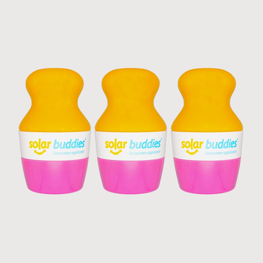Triple Pink Pack Of Solar Buddies Refillable Roll On Sponge Applicator For Kids, Adults, Families, Travel Size Holds 100ml Travel Friendly for Sunscreen, Suncream and Lotions