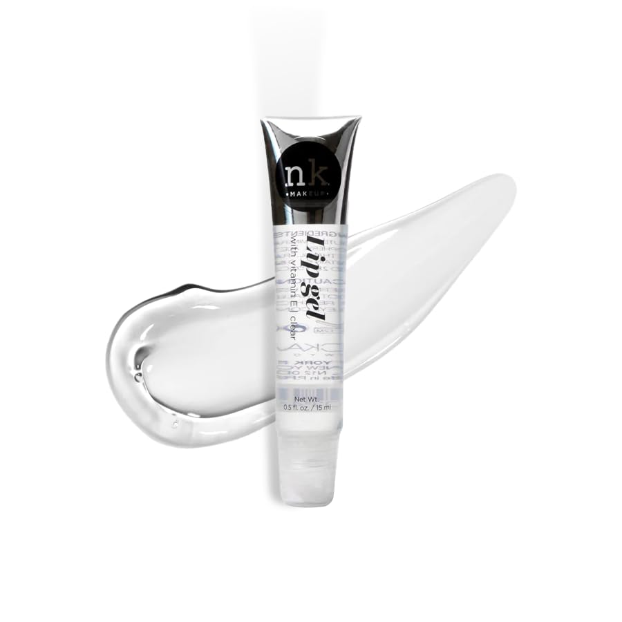 NK lip gloss gel 15ml Vitamin E, Shiny, Nourishes, Blueberry, Peach, Grape and Clear flavoured by Nicka K (Multi Pack Of 4).