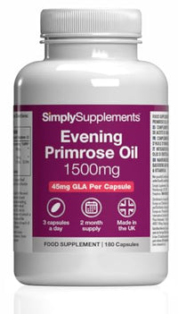 Simply Supplements Evening Primrose Oil 500mg | 180 Capsules | Cold Pressed Soft Gel Capsules | Contains Rich Concentrations of Gamma Linolenic Acid (GLA)
